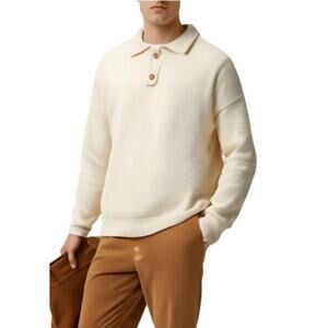 Vintage L.L. Bean 2‑Button Fisherman Sweater Men’s L Ivory – USA